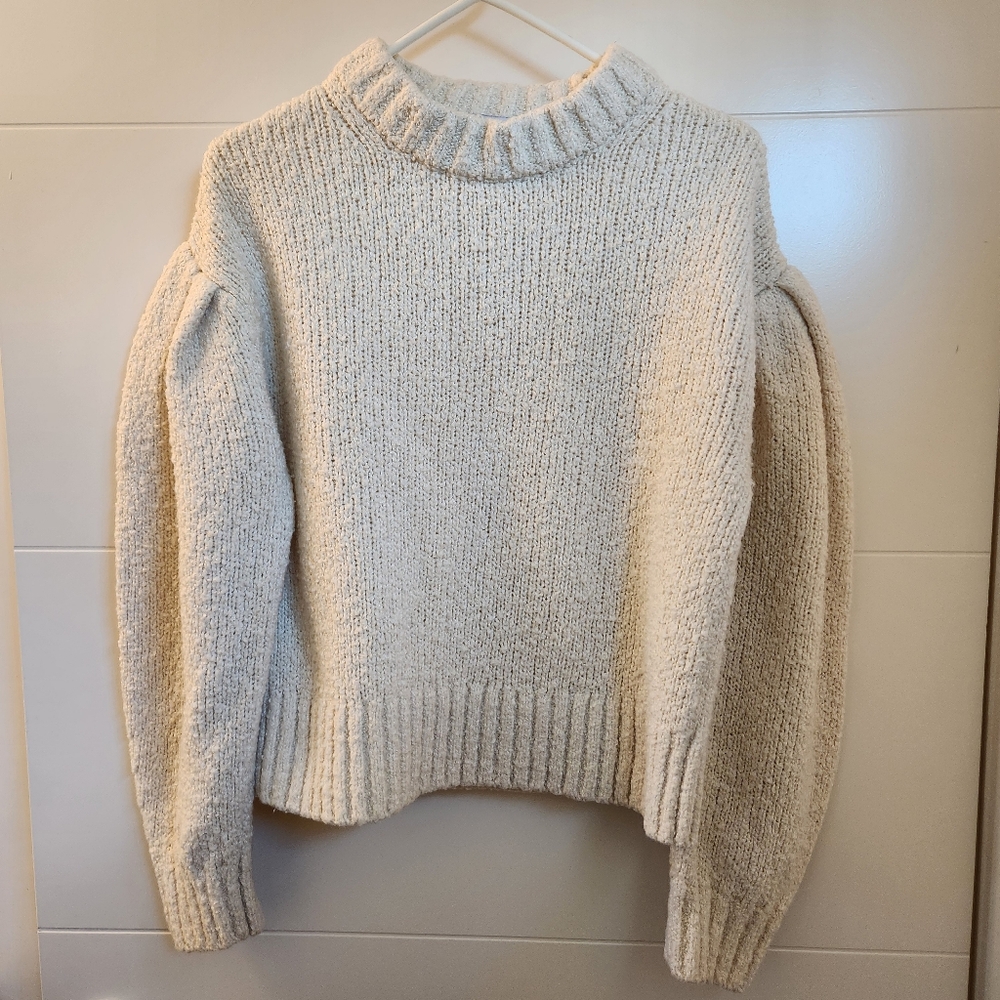 & Other Stories Paris Atelier Ivory Puff Sleeve Sweater | S | Fall Winter Knit